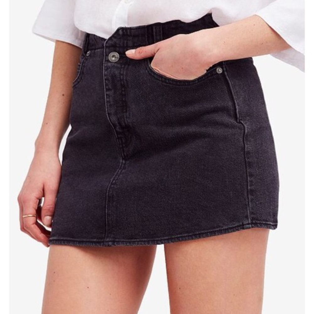 Free People Black Mini Denim Skirt